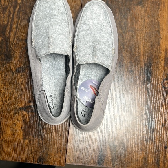 Clarks Collection Shoes Mens 10M Loafers Gray Suade Wool Slip On Round Toe